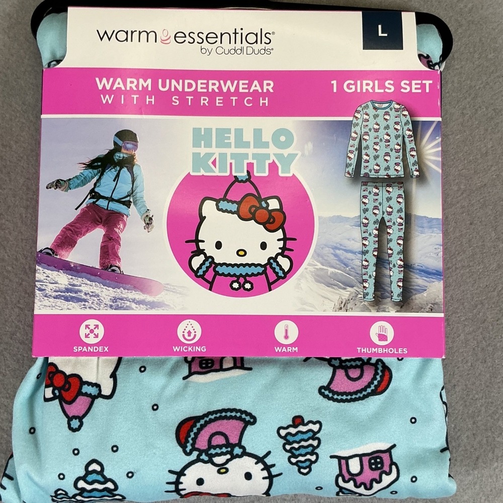 Hello Kitty Girls Thermal Set Base Layer Warm Essentials Cuddl Duds LG NEW